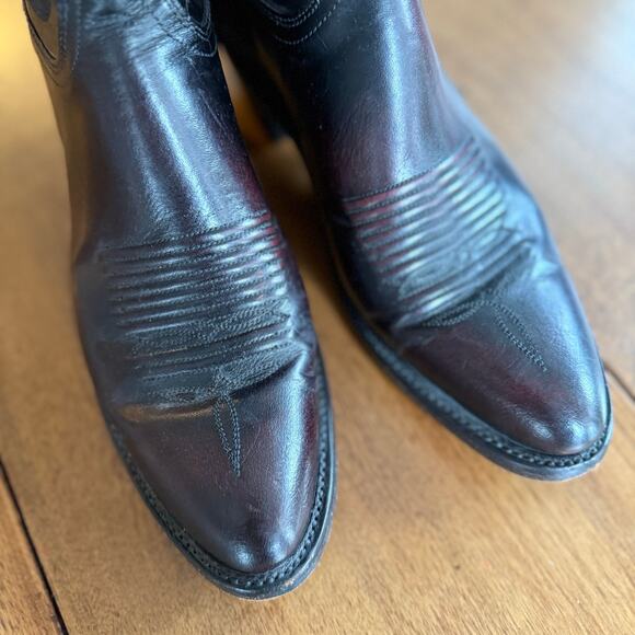 Lucchese 1883 Leather Cowboy Boots Wide Width Mens Western 8.5 Black Cherry Red - Picture 7 of 16